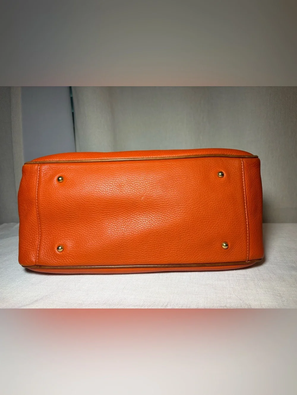 Dooney & Bourke Wilson Satchel Tangerine Orange Pebbled Leather Brown Trim Bag